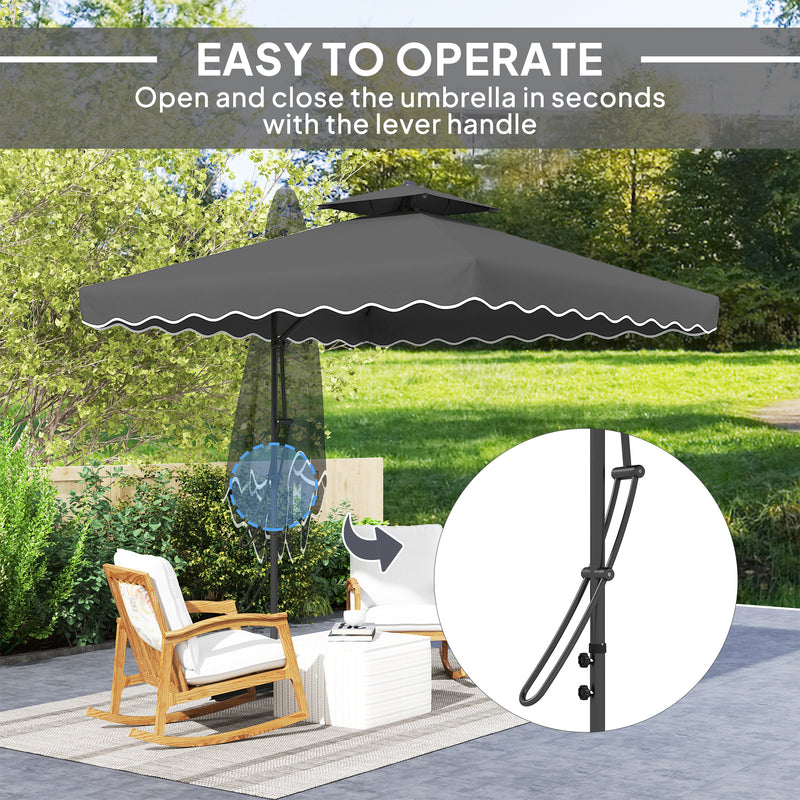 Black 2.5m Cantilever Garden Parasol with Ruffled Double Top and Cross Base by Outsunny