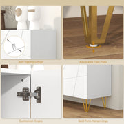 White High Gloss Sideboard Cabinet with Metal Hairpin Legs for Living Room Storage