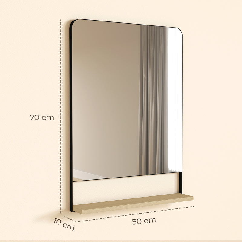 Wall Mounted Mirror with Storage Shelf Ideal for Hallway or Bathroom Use Black AOSOM