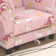 2 Piece Kids Sofa Set with Unicorn Design and Wooden Frame for Toddlers Aged 1 to 3, Pink