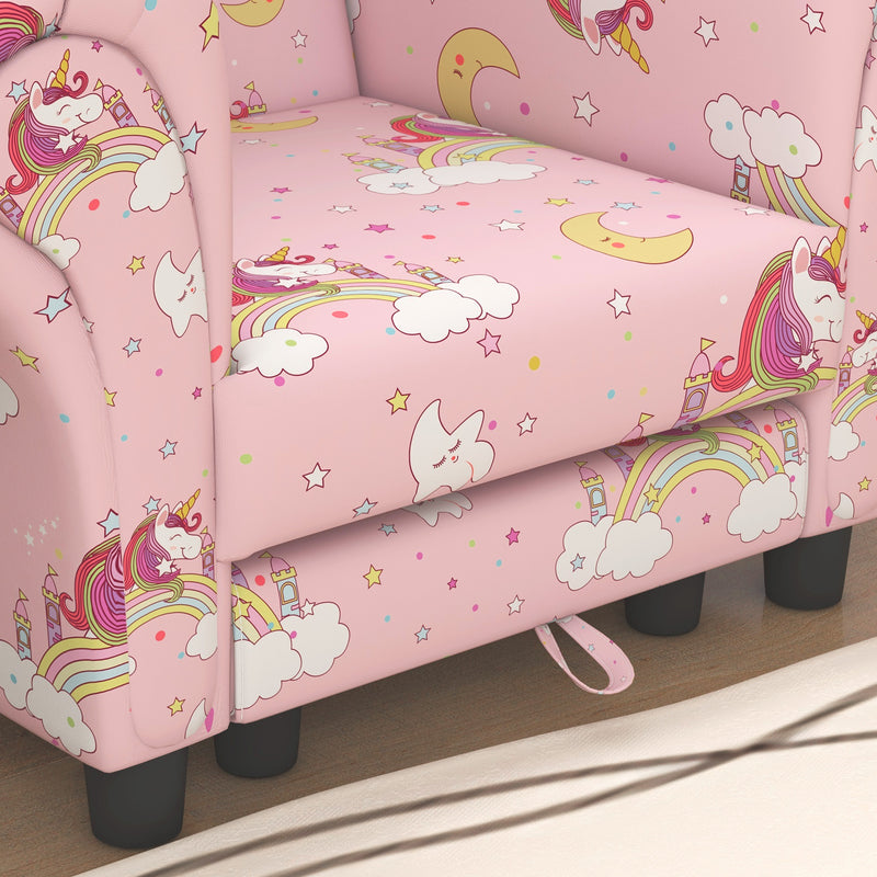 2 Piece Kids Sofa Set with Unicorn Design and Wooden Frame for Toddlers Aged 1 to 3, Pink