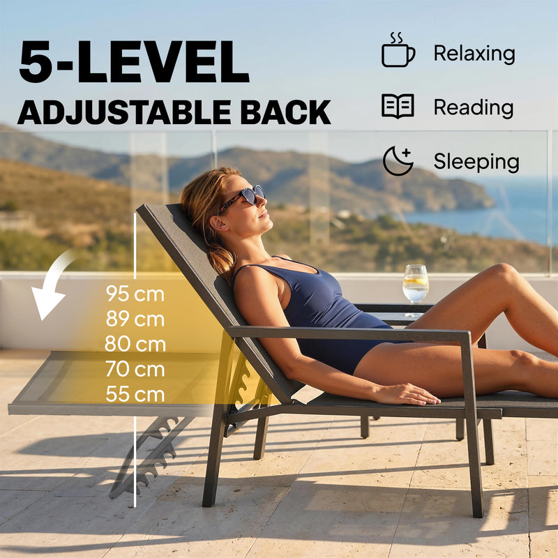 Sun Lounger with Adjustable Backrest and Pull Out Footrest for Garden Relaxation Dark Grey
