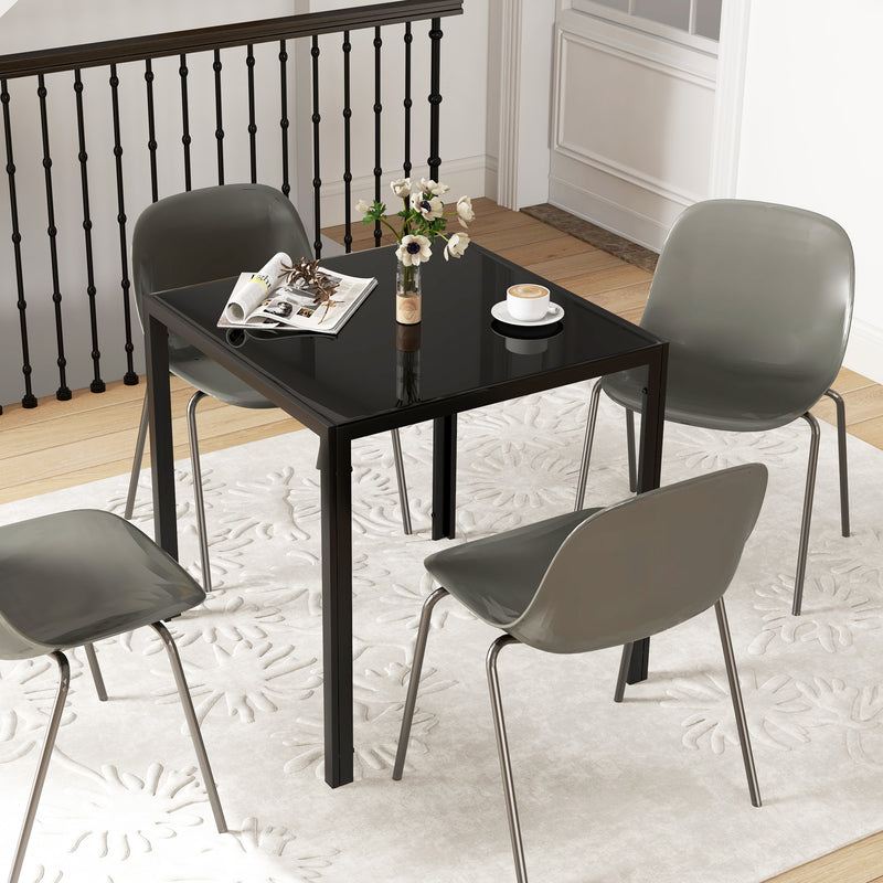 Square Glass Dining Table for Small Kitchens or Dining Rooms Seats 2 to 4 Black AOSOM