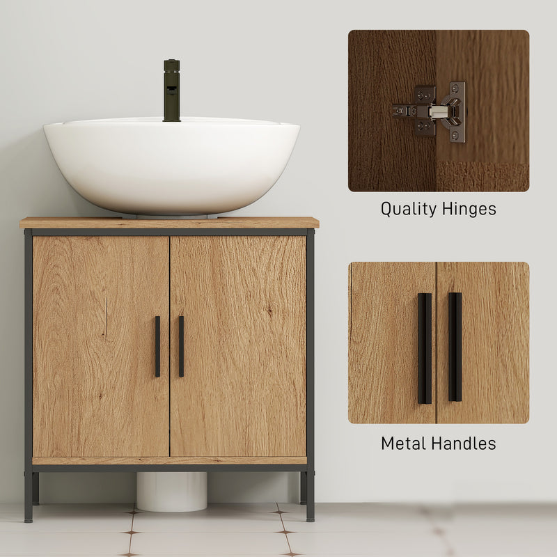 Under Sink Bathroom Cabinet with Adjustable Shelf for Tidy Storage Oak