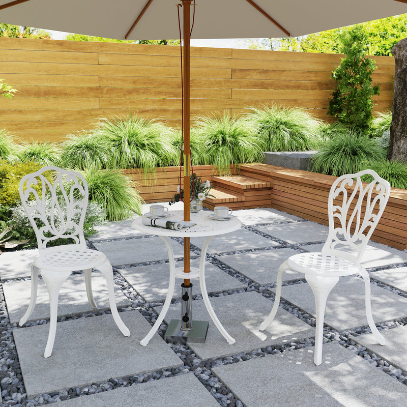 3 Piece White Cast Aluminium Garden Bistro Set With Umbrella Hole by Outsunny
