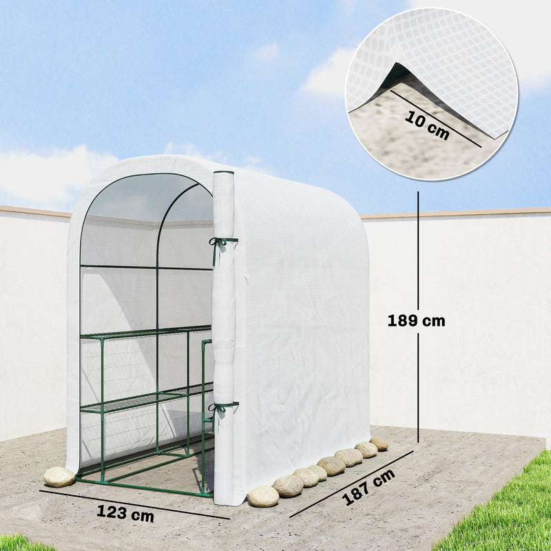 Walk In Garden Greenhouse With Shelves And Roll Up Door For Outdoor Growing White Outsunny