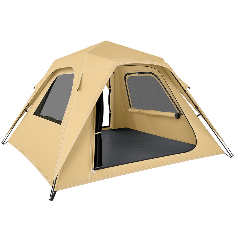 Pop Up Family Tent for 3 to 4 People with Instant Setup and All Weather Protection Khaki