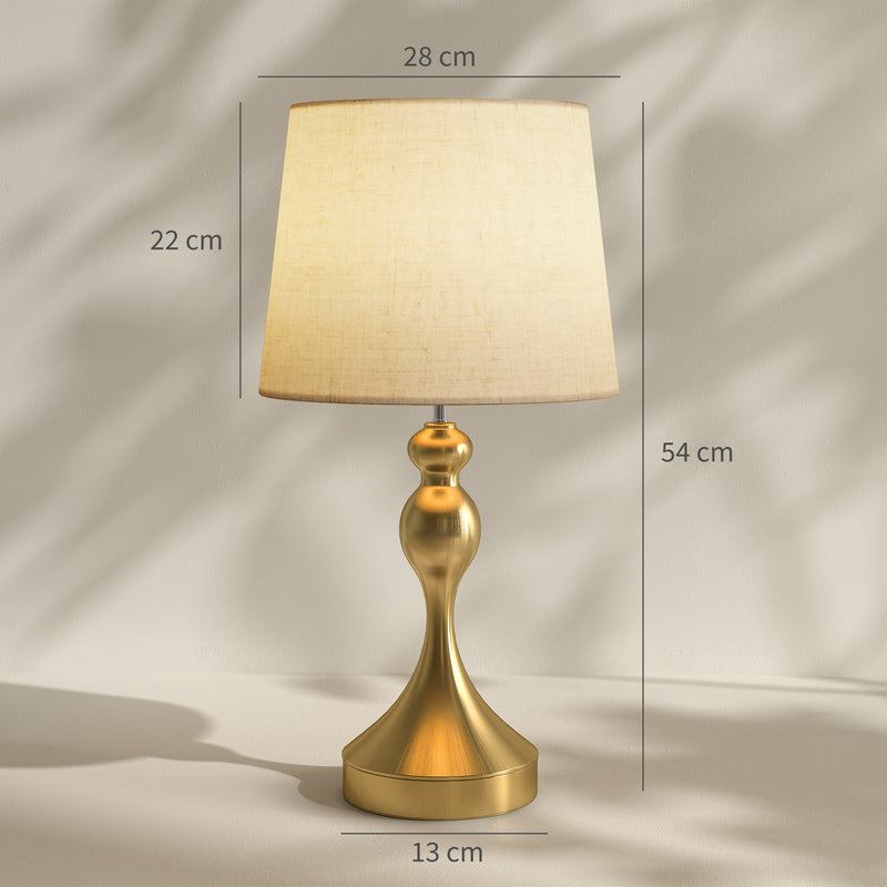 Set of 2 Modern Bedside Table Lamps with USB Charging and 3 Light Modes, Gold Tone AOSOM