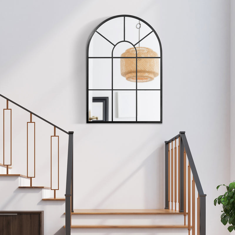 Arched Wall Mirror 91 x 60 cm With Window Design For Living Room Or Bedroom Black