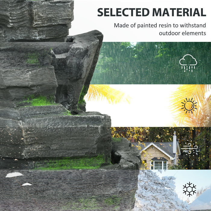 Dark Grey Garden Water Feature with LED Lights for Outdoor Decor by Outsunny