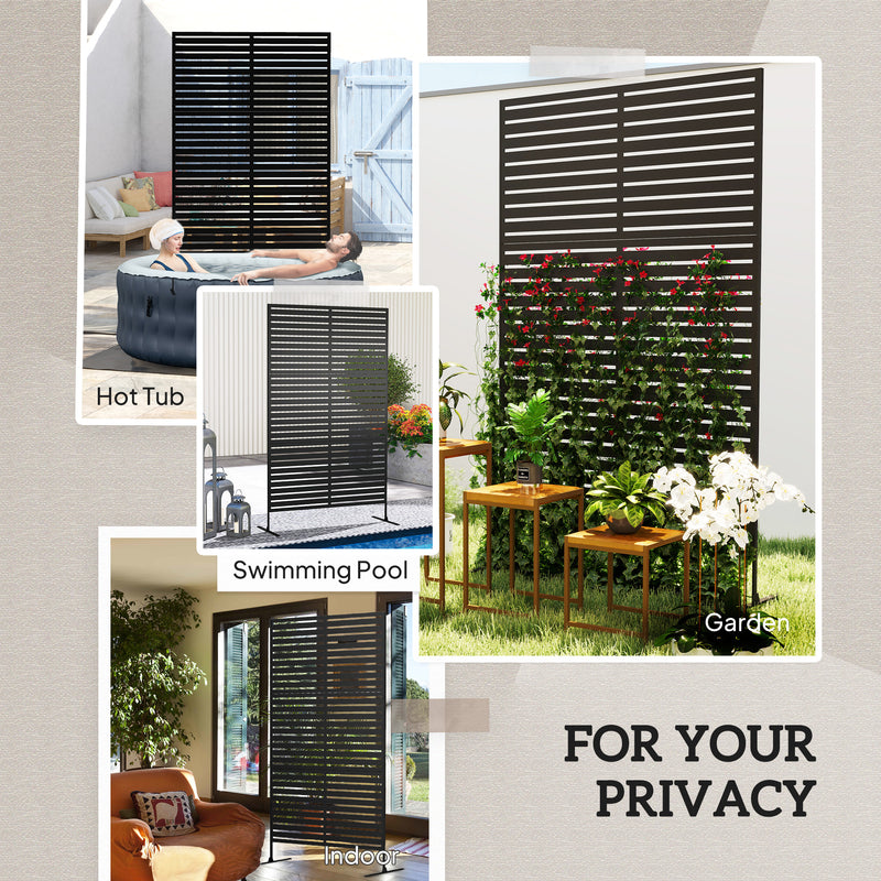 Black Metal Outdoor Privacy Screen With Feet for Dividing Garden or Patio Space with Trellis Support