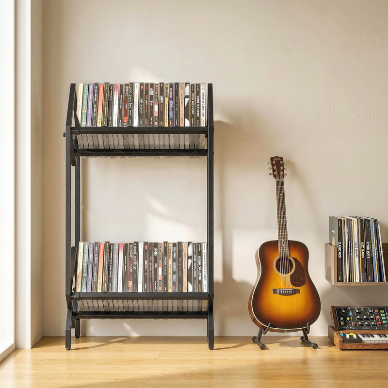 CD Storage Rack for 50 Discs with Sturdy Metal Frame and Space Saving Design Black AOSOM