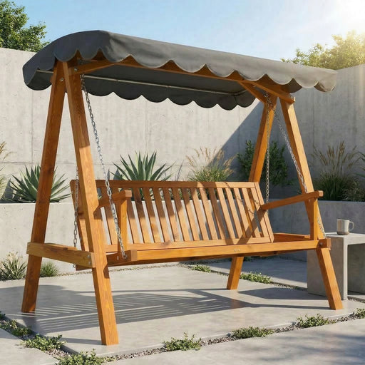 3 Seater Wooden Garden Swing Seat with Canopy for Outdoor Relaxing Pine Wood Frame Dark Grey Outsunny