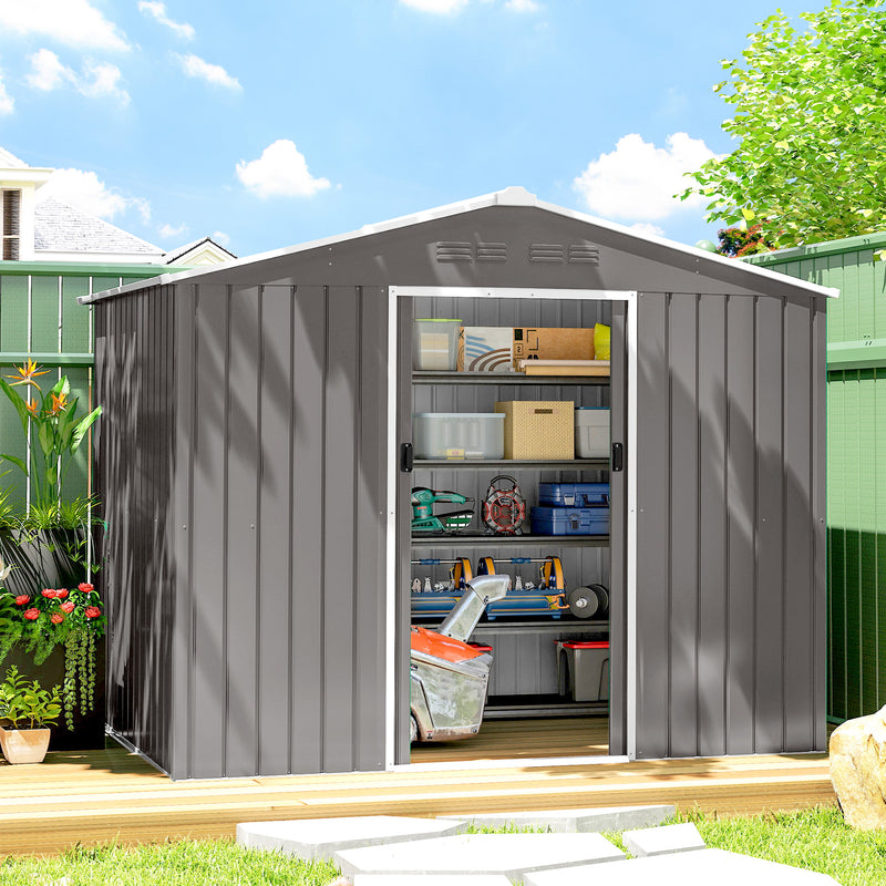 Metal Garden Shed with Sliding Doors for Secure Weatherproof Storage Light Grey
