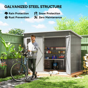 Galvanised Steel Garden Storage Shed With Lockable Doors and Base Kit, Light Grey Outsunny