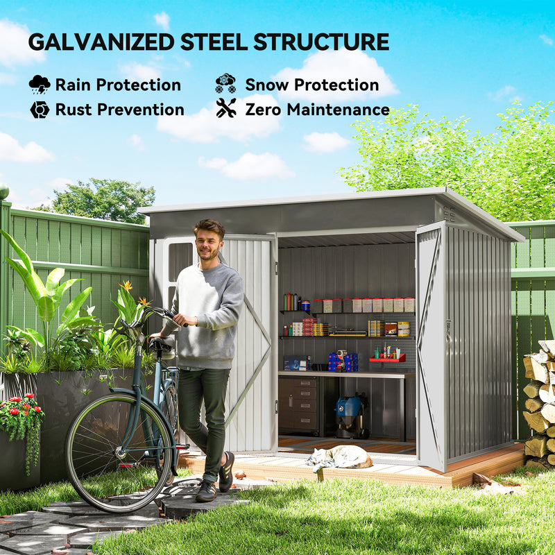 Galvanised Steel Garden Storage Shed With Lockable Doors and Base Kit, Light Grey Outsunny