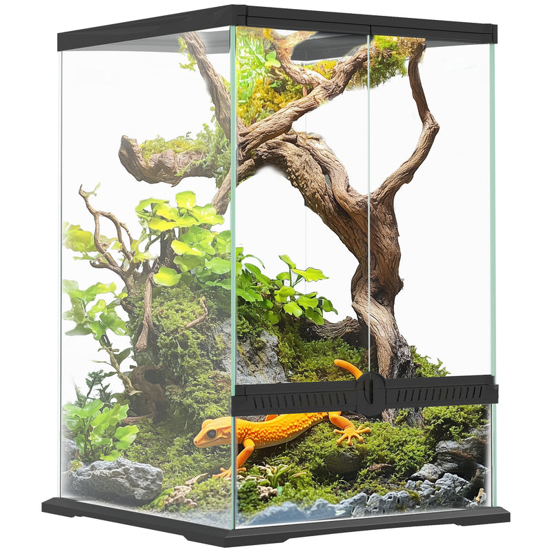 40L Reptile Vivarium Tank With Anti Escape Lid And Mesh Ventilation For Pets Black