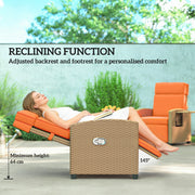 Rattan Recliner Garden Chair with Adjustable Back and Flip-Up Side Tray Khaki Outsunny