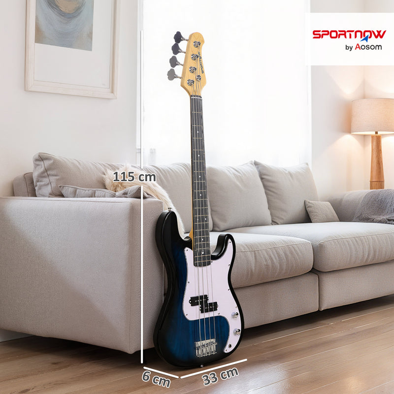 Electric Bass Guitar Starter Kit With Amplifier and Bag for Home Practice Blue Black