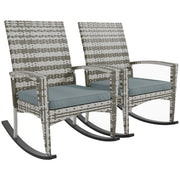 Set of 2 Rattan Garden Rocking Chairs with Cushions and Armrests for Patio Use, Light Grey