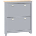 Narrow Wooden Shoe Cabinet with Flip Doors and Adjustable Shelf for Hallway Storage Grey