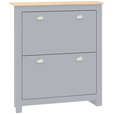 Narrow Wooden Shoe Cabinet with Flip Doors and Adjustable Shelf for Hallway Storage Grey