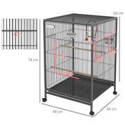 Bird Cage With Rolling Stand For Budgies And Small Birds Easy Access Design, Grey