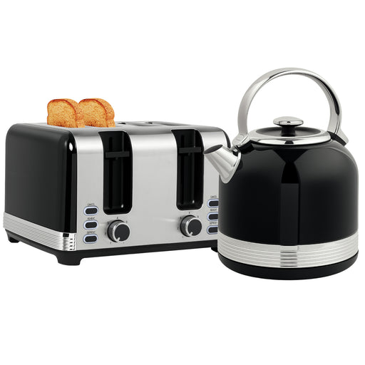 Black Polished Metal Cordless Kettle and Toaster Set for Modern Kitchens by HOMCOM