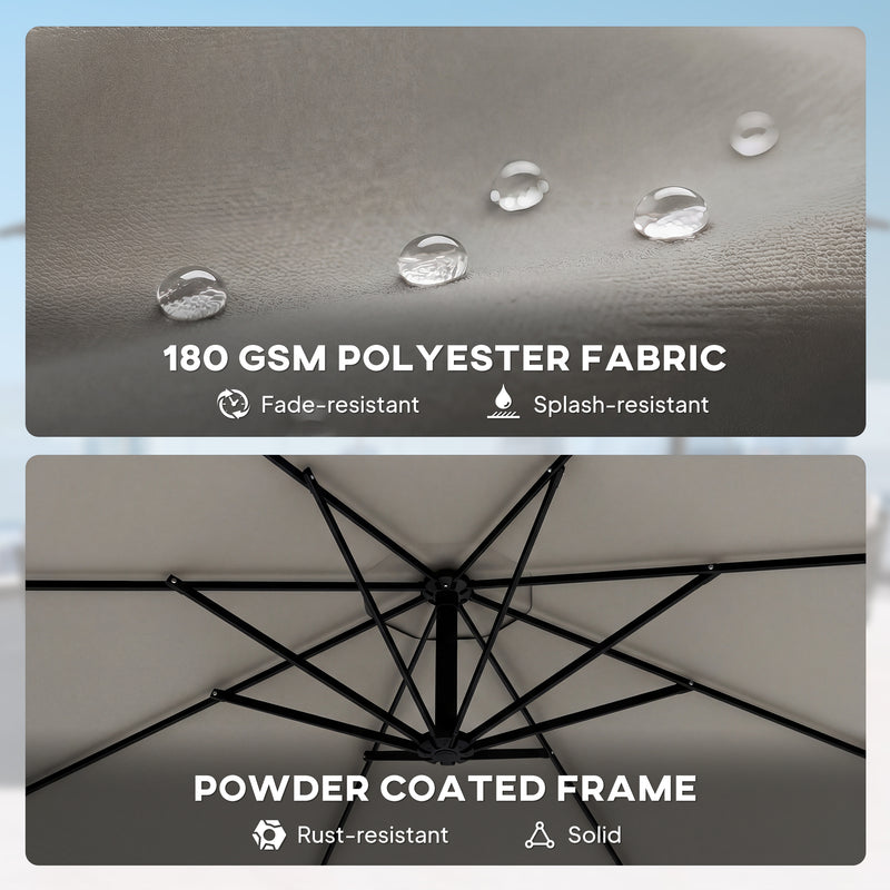 3m Cantilever Garden Parasol with Large Canopy for Shaded Outdoor Seating, Light Grey