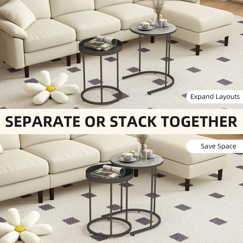 Set of 2 Round Nesting Side Tables Ideal for Living Room or Bedroom Use Grey