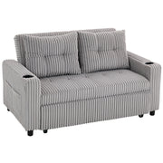 2 Seater Click Clack Sofa Bed With Pull Out Design For Guests Corduroy Upholstery Light Grey