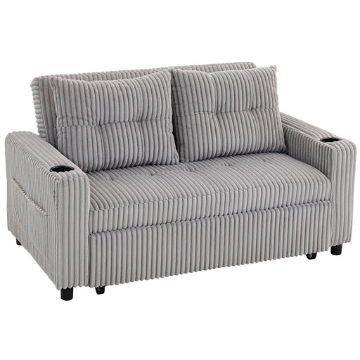 2 Seater Click Clack Sofa Bed With Pull Out Design For Guests Corduroy Upholstery Light Grey