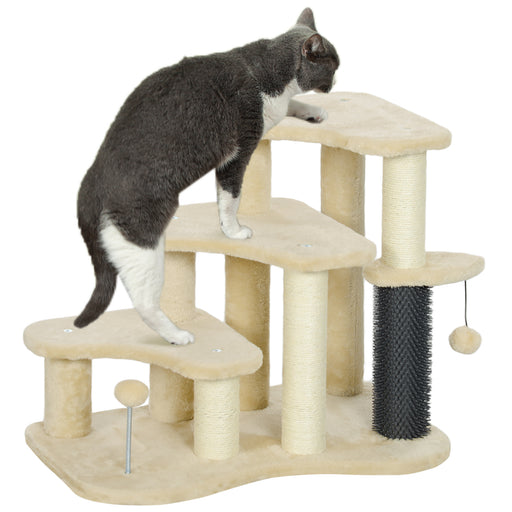 Beige 2 in 1 Cat Tree and Pet Stairs with Scratching Post and Toy Balls by PawHut