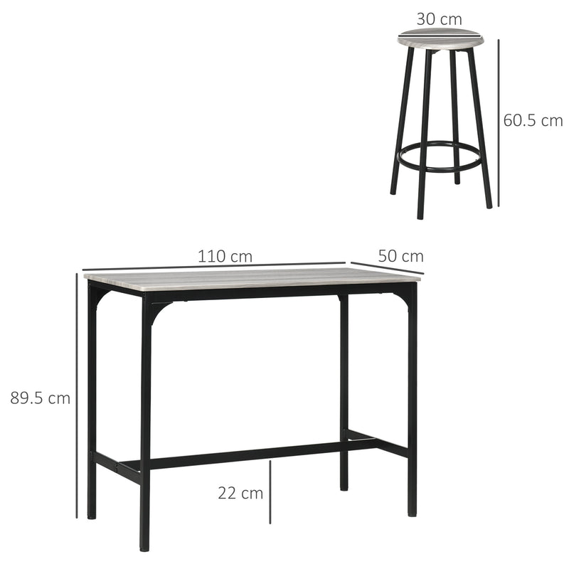 Five Piece Industrial Style Bar Table and Stools Set Grey and Black by HOMCOM