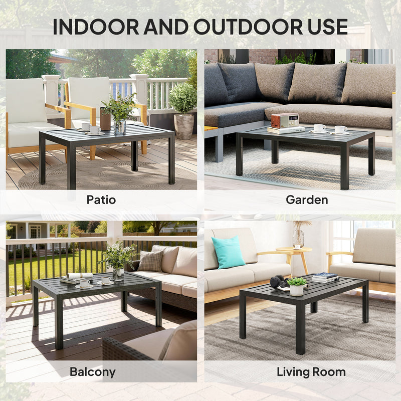 Garden Coffee Table with Quick-Dry Slatted Top for Outdoor Relaxing and Entertaining Grey Outsunny