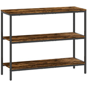 3 Tier Console Table with Open Storage Shelves Ideal for Hallway or Living Room, Rustic Brown
