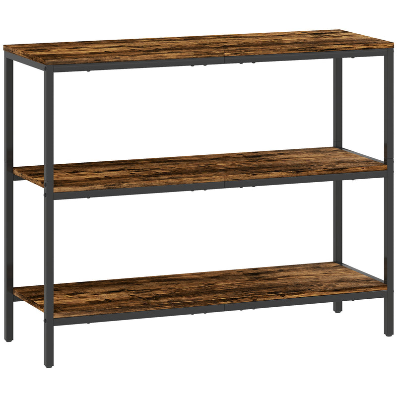 3 Tier Console Table with Open Storage Shelves Ideal for Hallway or Living Room, Rustic Brown