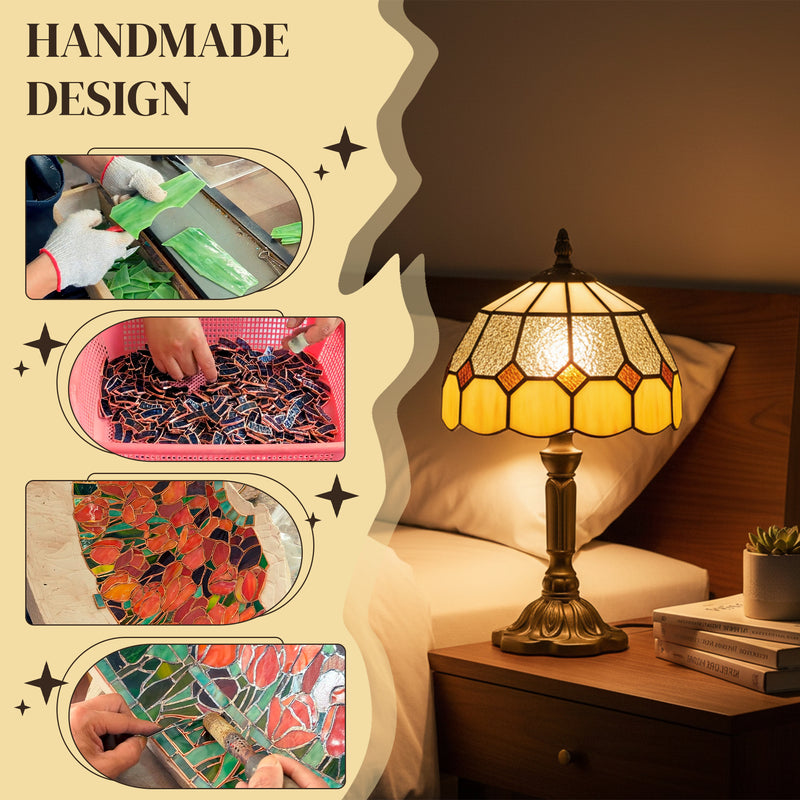 Tiffany Style Stained Glass Table Lamp - Handmade Glass Table Lamp with Art Deco Design for Living Room White & Orange
