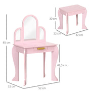 Kids Vanity Dressing Table Set with Mirror and Storage Drawer for Bedroom, Pink