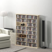 16 Compartment Wooden Media Storage Shelf in Natural Finish for DVDs and CDs by Homcom