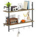 Grey Wall Mounted Floating Shelf With 4 Hooks for Living Room or Entryway by HOMCOM