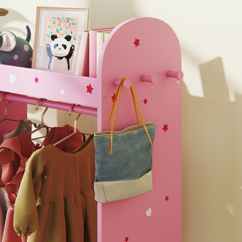 Kids Clothes Rail with Mirror Shelves and Fabric Storage for Bedroom and Nursery Pink AOSOM