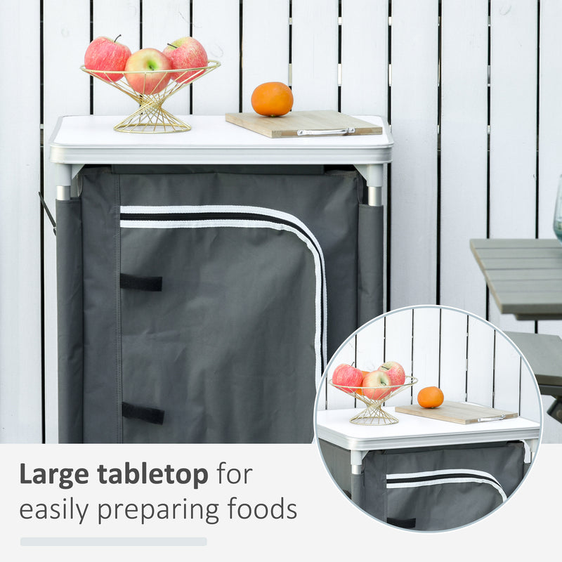 Camping Kitchen Unit with Shelves and Carry Bag for Organised Outdoor Cooking Grey