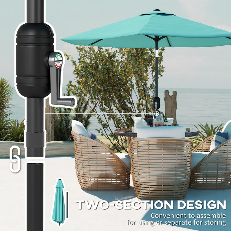 Garden Parasol Umbrella with Tilt and Crank for Garden or Patio Metal Pole UPF 30+ Protection Turquoise
