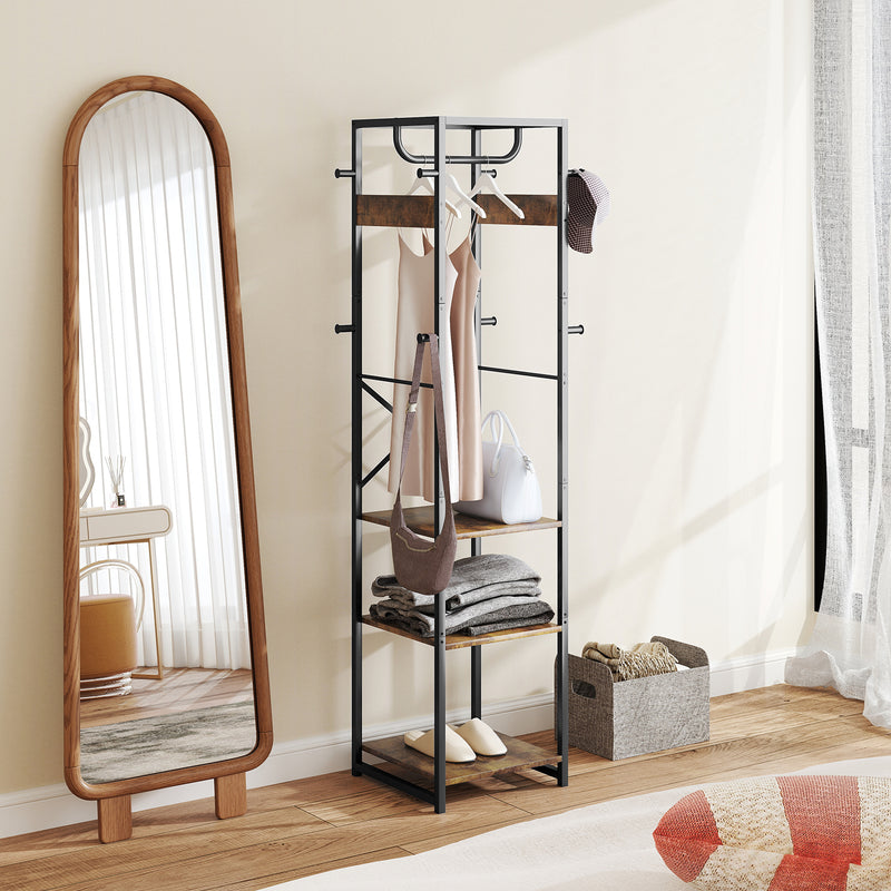 Brown Black Clothes Rack with Shelves and Hanging Rail for Storage by HOMCOM