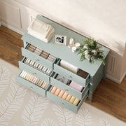 Green 6 Drawer Chest of Drawers With Fluted Drawer Fronts and Gold Knobs - 100x40x78cm Homcom