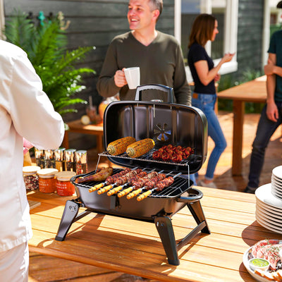 Folding Charcoal BBQ Grill with Thermometer Adjustable Vent and Handles by Outsunny