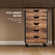 5 Drawer Office Filing Cabinet With Spacious Storage For Home Or Workplace, Rustic Brown