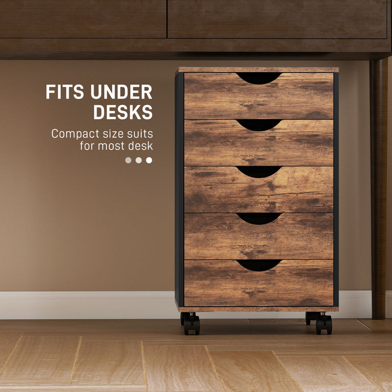 5 Drawer Office Filing Cabinet With Spacious Storage For Home Or Workplace, Rustic Brown
