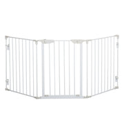 White Metal Pet Safety Gate 3 Panel Room Divider Stair Barrier With Walk-Through Door by PawHut